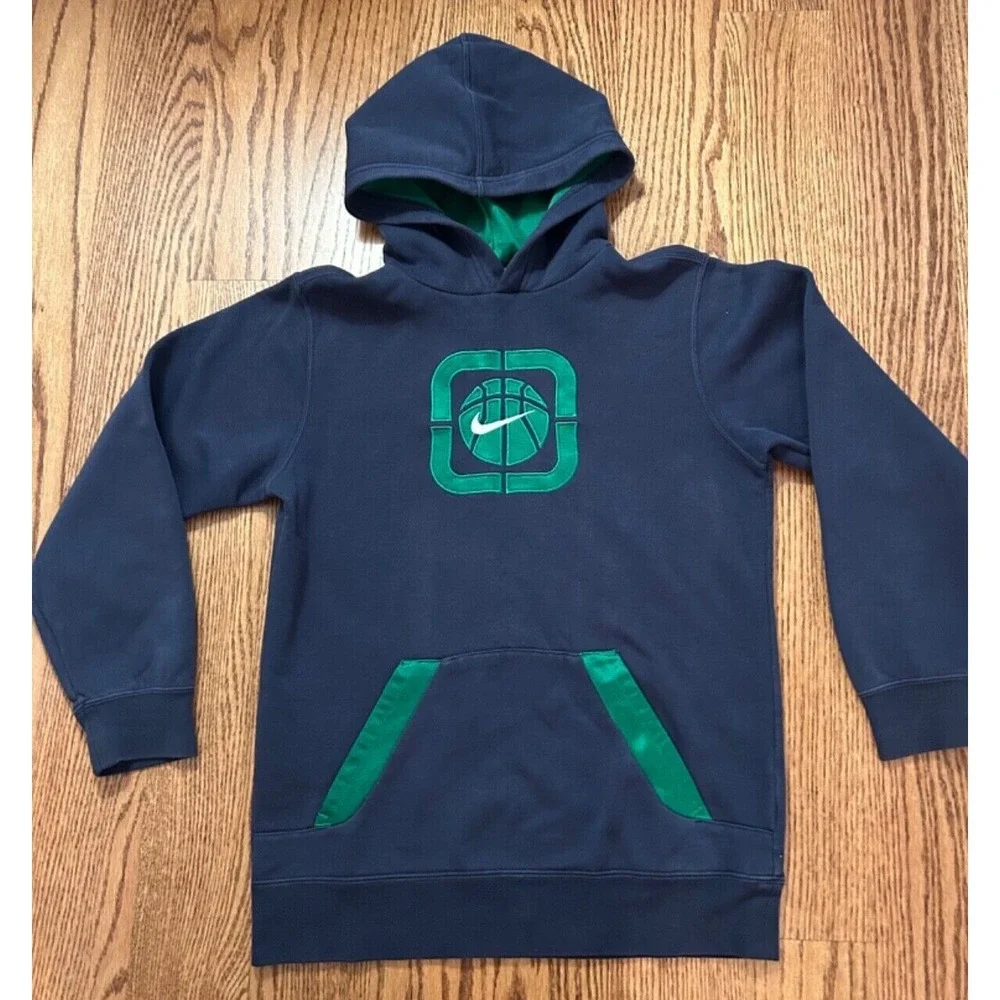 Nike Boys Hoodie Youth M 10-12 Navy Green Baseball Logo Pullover